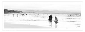 Poster photo panoramique ballade à Biarritz en noir et blanc